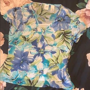 Blue and green flowered top